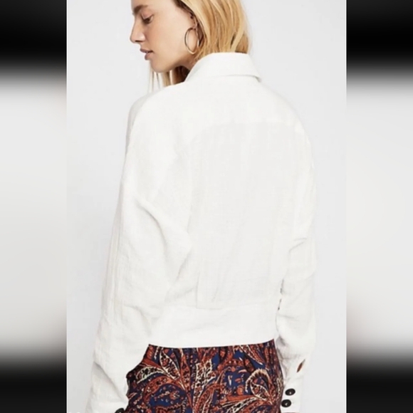 Free People Sun Streaks Tie Front Top Gauzy Button Up Tie Hem White Size Small - Picture 3 of 14